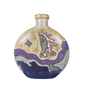 Handmade Heavy Mexican Pottery Vase Jar Decanter Artist Signed Muru Wolves Wolf